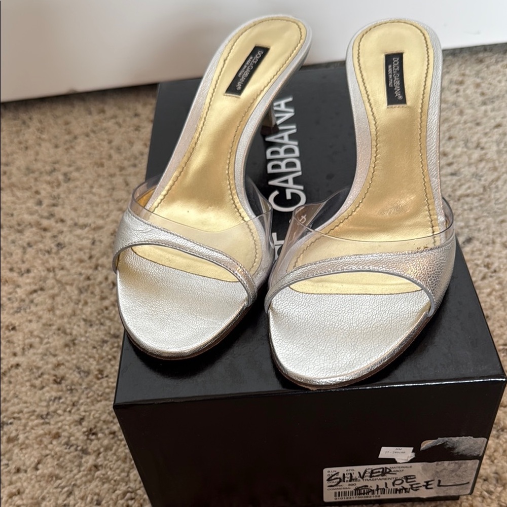 Dolce & Gabbana Silver Kitten Heel Mule Sandals